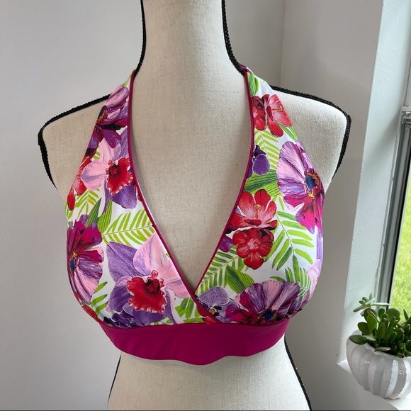 Lands End Floral Halter Bikini Top Size 8 - Picture 5 of 9